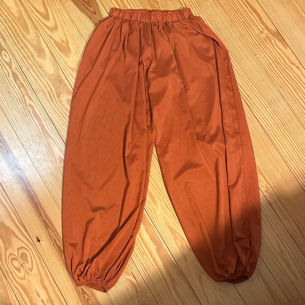 Women's Elastic Waist Harem Pants - Rust Orange